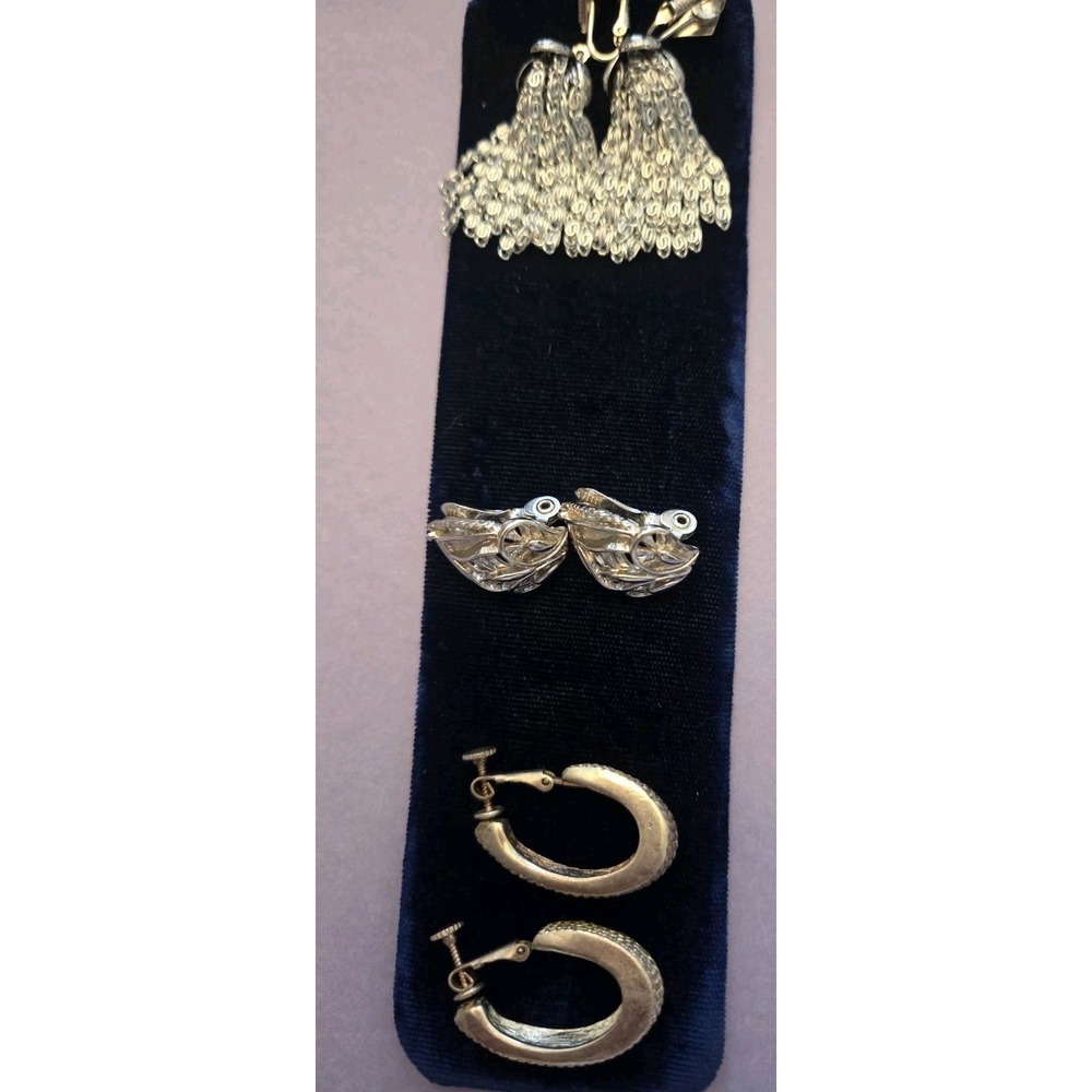 3 Pair Vintage Earrings Sarah Coventry Monet Napier Clip and Screw on Silvertone